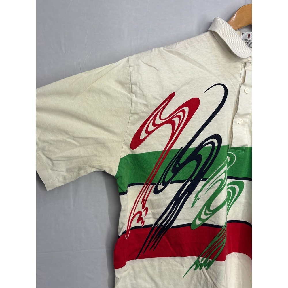 PGA Tour Polo Shirt Mens Ivory Striped Abstract Short Sleeve Size XL Vintage 90s - Picture 3 of 7
